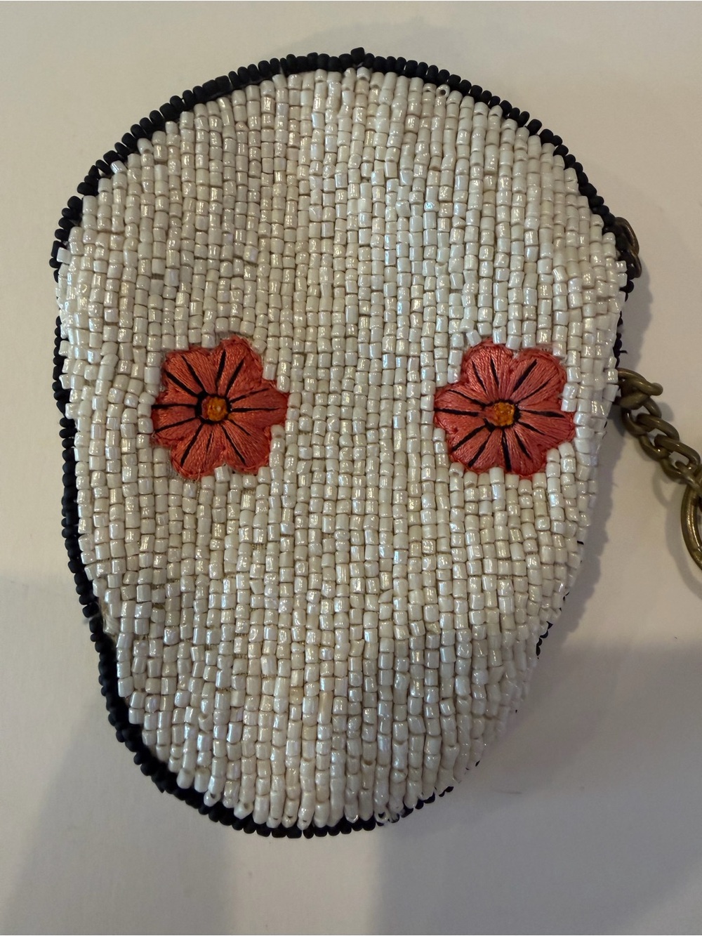 Mary Frances Sugar Skull Coin Purse Keychain - White with Orange, Pink & Teal - Picture 2 of 4